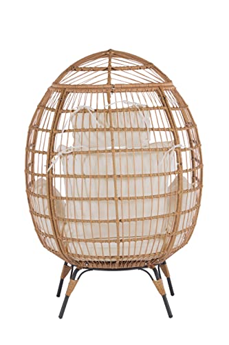 Wicker Egg Chair With Stand Outdoor Indoor Oversized Lounger Rattan Peacock Egg Basket Chair For Patio Backyard Porch Comfy Outdoor Reading Chair Bedroom Lounge Chair Yellow Beige #TOP6