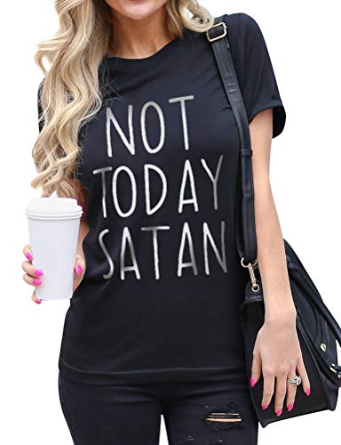 ZXZY Women Cotton Short Sleeves Not Today Satan Letter Print T Shirt Blouse Top Black