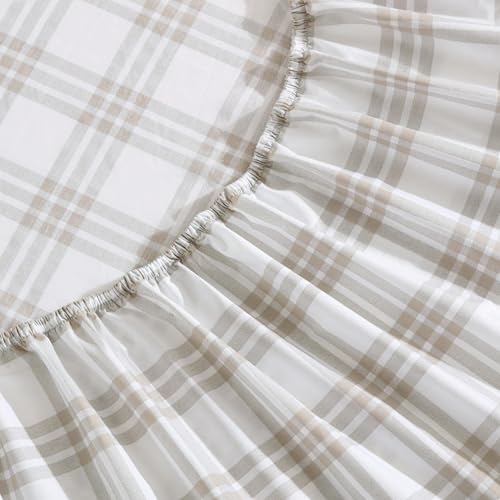 Image of Eddie Bauer - Twin Sheet Set, Cotton Percale Bedding Set, Super Soft and Bedding Set, Oeko-Tex Certified (Basic Plaid Beige, Twin)