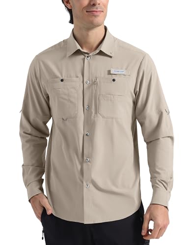 Pioneer Camp Men's Fishing Shirts Long Sleeve UPF50+ Sun Protection UV Button Down Shirts Quick Dry Cooling for Hiking Safari