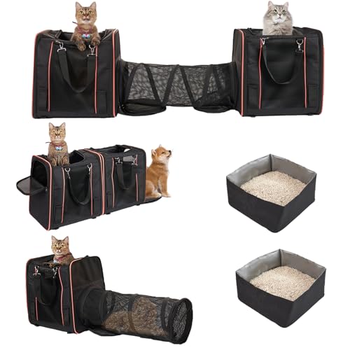 Expandable Cat Carrier with 2 Litter Box for 2 Cats,