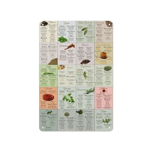 Generic Vintage Spice Chart Metal Sign Herbs And Spices Reference Guide Kitchen Wall-Art For Home Restaurant Decor 8 X 12 inch G