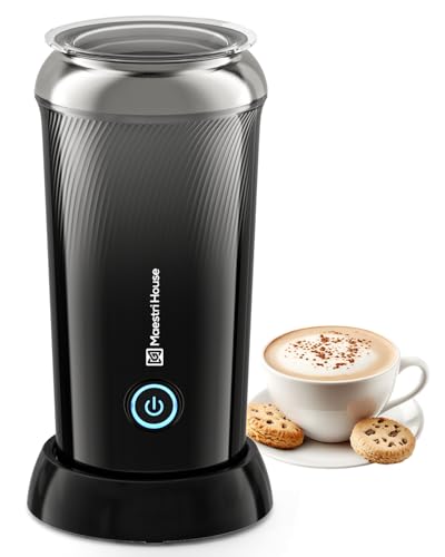 Maestri House Espumador de leche eléctrico, 3 en 1, interior de acero inoxidable, fácil de limpiar, 240 ml, apto para leche caliente y fría, café con leche y leche caliente, negro