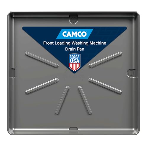 Camco Low Profile Washing Machine Drain Pan with PVC Fitting, 29 inch x 33 inch ID and 31 inch x 35 inch OD - Protects Your Floors from Washing Machine Leaks - Easy to Use - Pewter - 20788