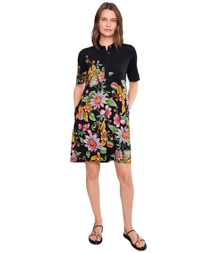 Johnny Was Womens The Janie Favorite Polo Swing Dress- Orlaya Black Orlaya LG One Size