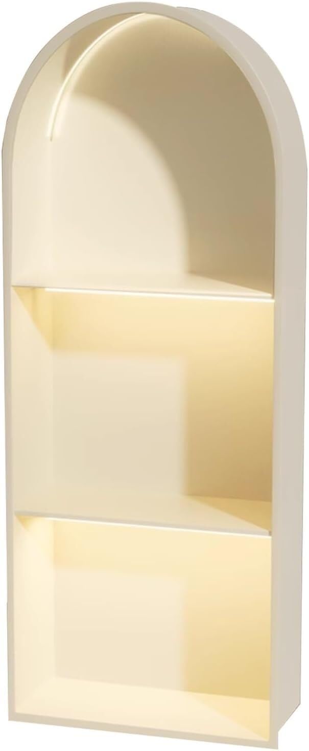 MYUYEE Stainless Steel Shower Niche No Tile Needed Arched Niche Double/Triple Layer Partition Recessed Arched Shower Shelf With Led (White 90X30X15Cm)