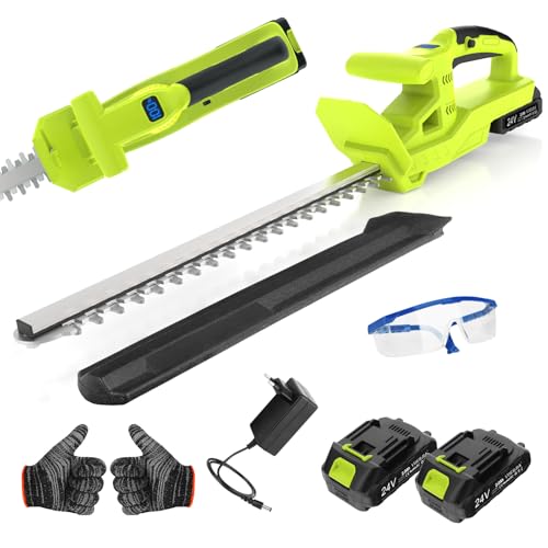 VOERJIA 20-Zoll Heckenschere Akku, 2 x 2000 mAh Akku Heckenschere, 21V Heckenschere Elektrisch, 50CM Dual Action Klinge, 750W Heckenschneider für Garten, Sträucher und Randpflanzen