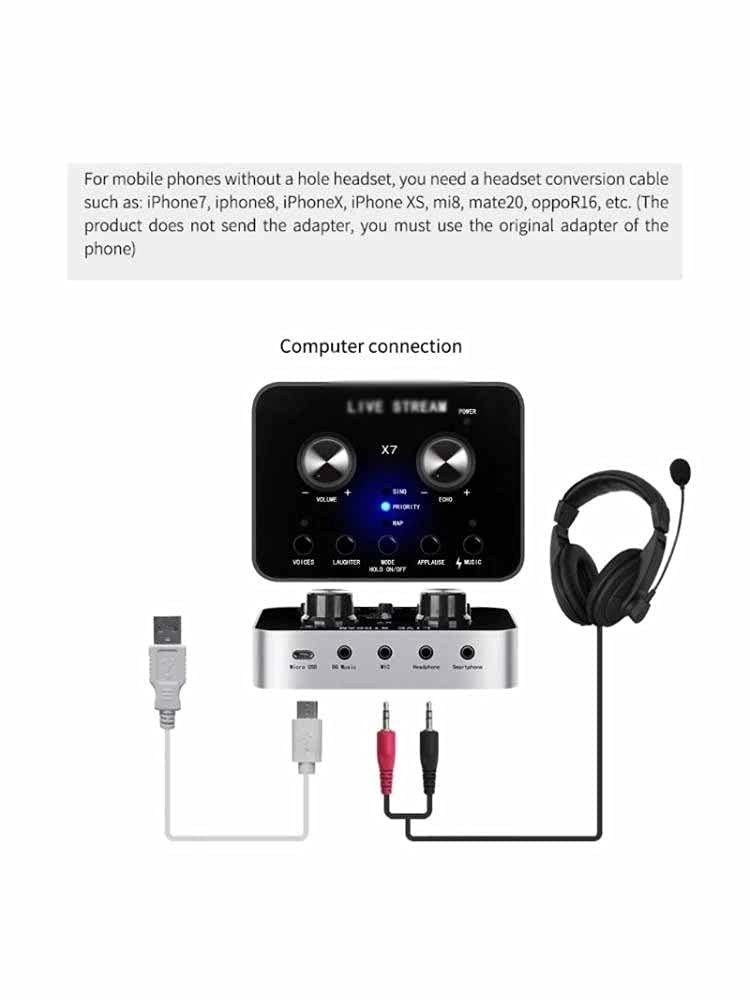 Carte Son Externe Casque Microphone Webcast Diffusion en Direct Changeur de Voix Carte Son