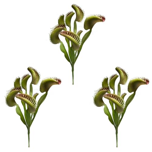 Lovmeety 3Pcs Artificial Venus Flytrap Plants Lifelike Faux Carnivorous Venus Flytrap Plants Fake Venus Flytrap Plants for Home Indoor Outdoor Garden Office Decoration