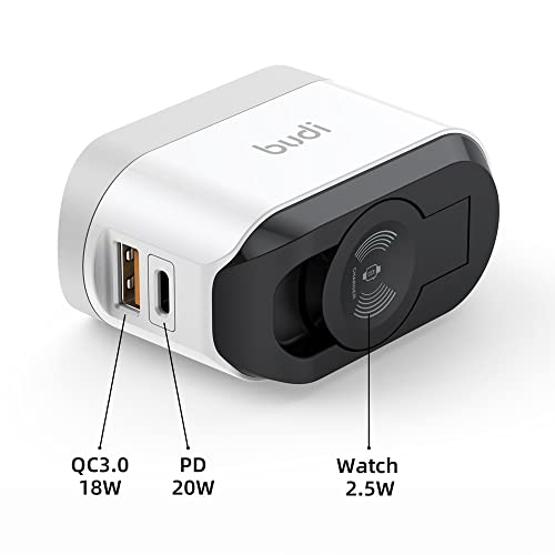Budi Iphone Fast Charger With Foldable Apple Watch Wireless Charging Usb Pd 38W Wall Charge Travel Charger For Apple Watch Block Wall Charger Iphone 13/12/Mini/12 Pro Max Phone Airpods, Apple Watch #TOP1