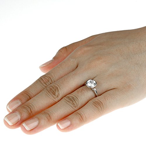Platinum Plated Sterling Silver Ring 2 Carat Round Cz Stone Bezel Set Solitaire Wedding Engagement Ring (Size 5 To 9), 5 #TOP5