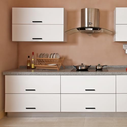Tufa 10 Stück Möbelgriffe Schwarz, Griffe für Küchenschränke 160mm Lochabstand, Edelstahl Schubladengriffe mit 30 Schrauben und 4 Selbstklebende Griffe, Quadrat Türgriffe Küche für Möbel, Küche