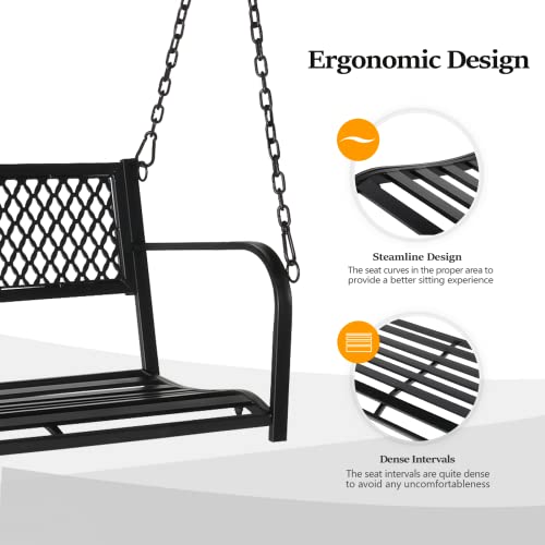 Image of VINGLI Heavy Duty Metal Porch Swing, 660 LBS Swing Bench, Gridback