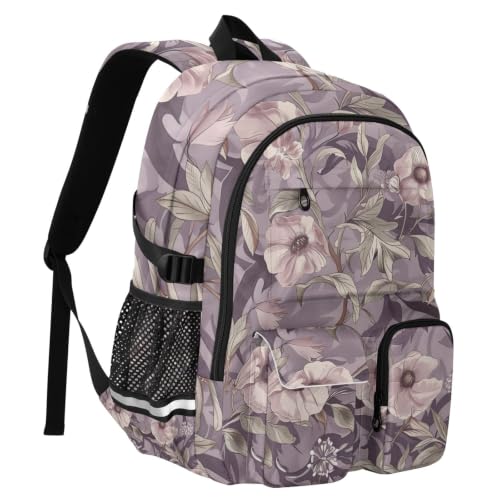 Mochila escolar William Morris floral malva para libros de adolescentes 2