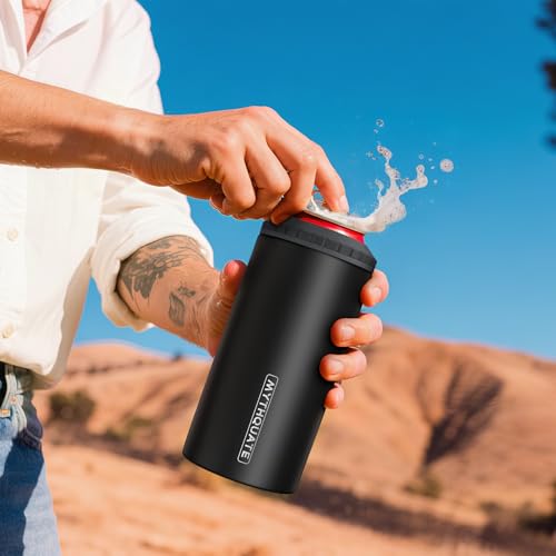 Image of 3 in 1 Slim Can Cooler for 12 OZ Skinny Can, Regular Can & Beer Bottle - Keep Cold for 6 Hours - Double Walled Insulated Stainless Steel Vacuum Beverage Can Insulator (Matte Black)