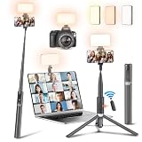 PEYOU 142CM Selfie Stick Stativ mit LED Fülllicht, 3 Lichtmodi und 10 Helligkeitsstufen, Bluetooth Selfie Stange, Stabiles Handy Stativ aus rostfreier Aluminiumlegierung für iPhone/Android/Samsung