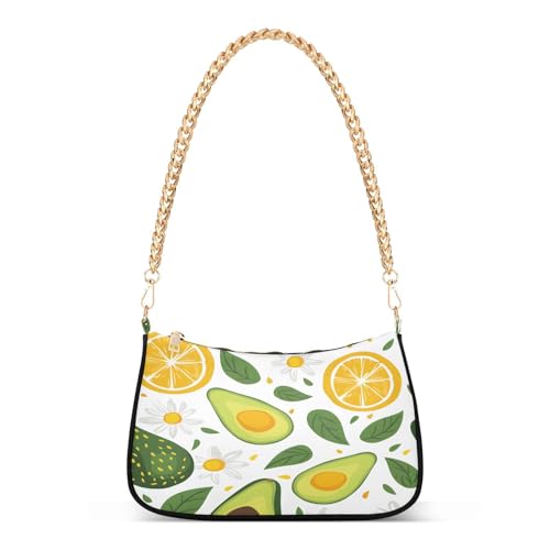 Image of Shoulder Bags for Women Vintage Yellow Lemon Fruit and Blue Print Hobo Tote Handbag Small Clutch Purse with Zipper Closure