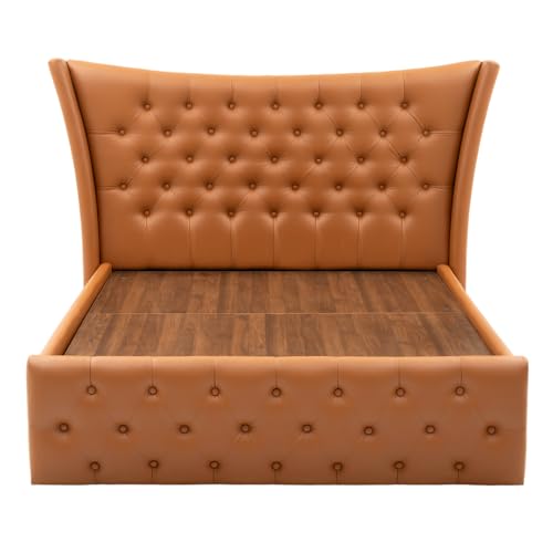 Image of Wakefit Bed | Queen (78 X 60) Solid Wood Bed, Upholstered, Hydraulic, 3 Year Warranty | - Lovejoy - Tan Brown