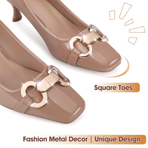 Zelaprox Women's Closed Square Toe Pumps,Low Kitten Heel Pumps Fashion Metal Slip On Stiletto Wedding Party Comfortable Dress Pump Shoes3
