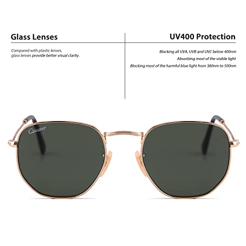 Image of Hexagon Style Flat Glass Lenses Metal Frame Sunglasses UV400 Protection For Men Women