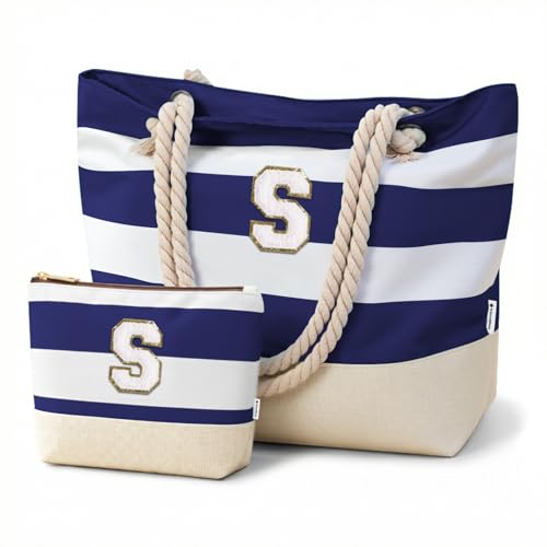 Image of Vavabox Initial Beach Tote Bag for Women, Water-resistant Travel Beach Bag Pool Bag Set, Birthday Gifts for Women Mom