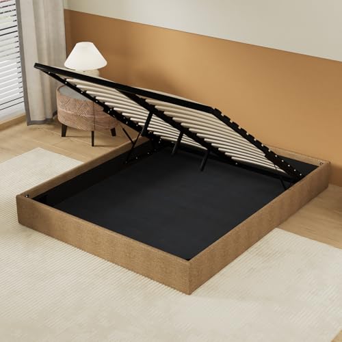 NOVEMBER Letto Contenitore 120 x 190 cm, Rete a Doghe in Legno Flessibile, Struttura in Tessuto Marrone, Stabile e Robusto. Ampio Spazio di Stoccaggio sotto il letto.