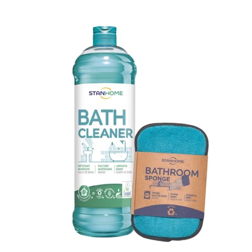 STANHOME Bath Cleaner y Esponja Baño Bath Sponge, Pack Limpieza Baño Antical Desincrustante, Elimina suciedad y restos de jabón, da brillo a las superficies (1000ml)