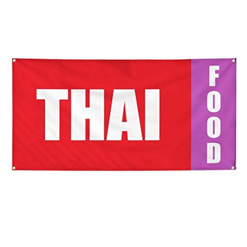 Vinyl Banner Multiple Sizes Thai Food Fair Promotion Business Restaurant & Food Outdoor Weatherproof Industrial Yard Signs Red 10 Grommets 60x144Inches
