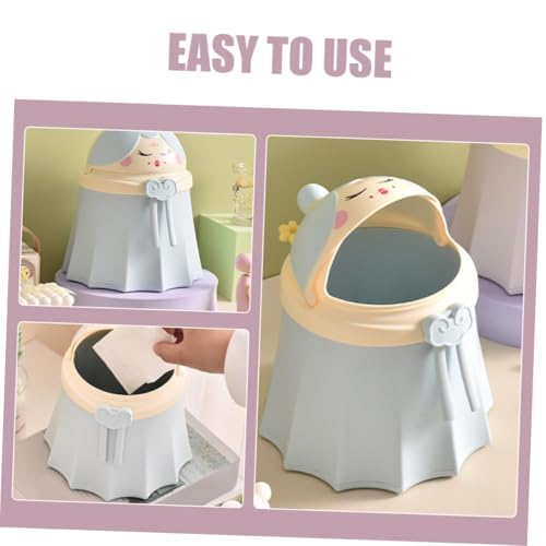 Image of Desktop Wastebasket Cute Chinese Doll Shaped Trash Can with Lid Plastic Garbage Bin for Bathroom Kitchen Home Office Sky-blue