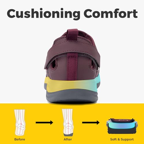 FitVille Breit Damen Walking Mary Jane Schuhe weich Freizeit Halbschuhe mit Klettverschuß für dicke Füße Weinrot 40 EU Weit