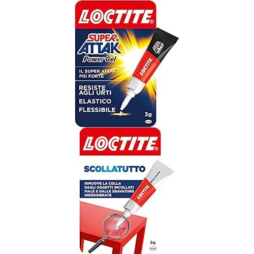 Pacchetto di Loctite Super Attak Power Flex, Colla istantanea in formula gel, 1x3g + Loctite Scollatutto, Rimuovi colla in tubetto per tutte le superfici, etichette e residui adesivi, 1x5g