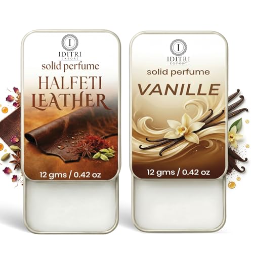 Image of Solid Perfume |Vanille&Halfeti leather Alcohol Free Wax Perfume Balm, Long Lasting | Pocket Tin 12g, Pack Of 2| Non Greasy Smooth Glide, Travel Friendly Unisex Gifts He Or Her