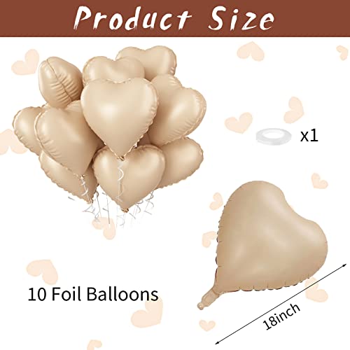 Image of Retro Apricot Heart Balloons, 10PCS Beige Caramel Foil Heart Shape Balloons, 18inch Sand White Love Foil Balloons for Helium Nude Neutral Balloon for Brithday, Valentines Day, Baby Shower Decorations