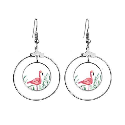 Boucles d'oreilles flamant rose en métal argenté ciselé main