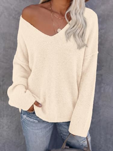BTFBM Women's Loose Knitted Casual Sweaters,Beige,XXL — view 5
