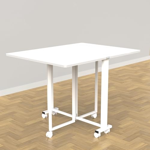 Image of InnoFur Foldable Study Table for Home & Office, Portable Laptop Desk, Space Saving Compact Workstation, Durable Metal Frame & Engineered Wood Top, Modern Minimalist Design (White, Size-Large (130 CM))