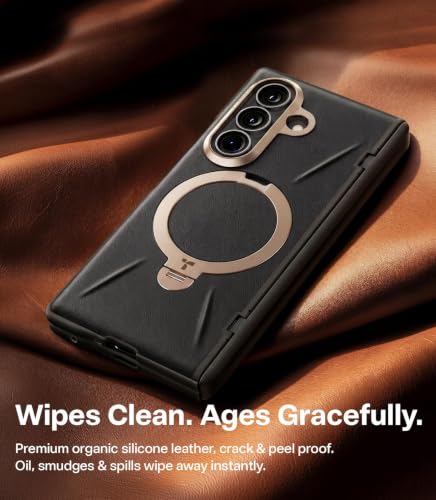 Image of TORRAS Q3 VegSkin for Samsung Galaxy Z Fold 8 Ultra 5G Case, Silicone Leather, 360 Magnetic Stand, Compatible with MagSafe, Hinge Protection, Slim Shockproof Back Cover, Black