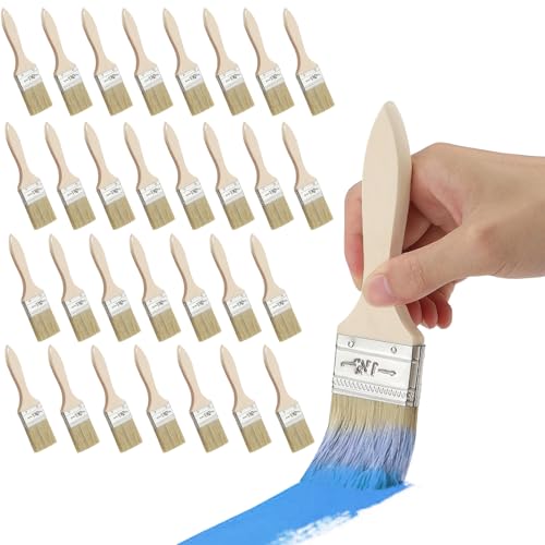BUERPINKING Lot de 30 pinceaux pour lasure pour bois, pinceaux plats, pinceaux à lasure pour peintures, vernis, fournitures de peinture, peinture, teinture, colle, huile de bois, bricolage (3,8 cm)