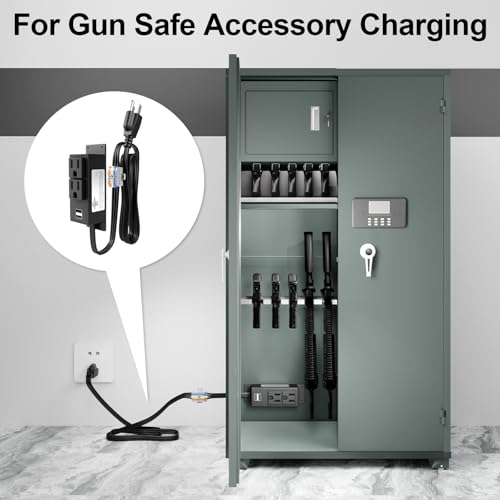 OELFFOW Gun Safe Power Outlet Kit- Multi Electrical Outlet Kit for Gun Safe Accessory Charging, with 2 Outlets & 2 USB Slots for Dehumidifiers Lights, 6.9FT Power Cable, Tape Included, UL Listed