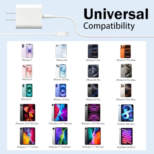 Image of iPhone 17 16 15 Long Charger Fast Charging 2Pack USB C Wall Charger Block