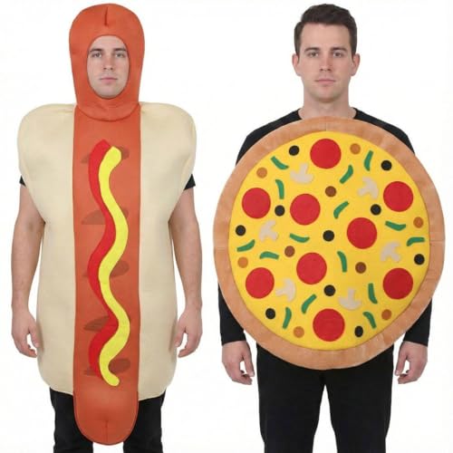 Conjunto de disfraz de pizza y perrito caliente – Divertido disfraz de ciervo, dúo y parejas para adultos – Divertido disfraz de comida para fiestas, festivales y Halloween (XL)