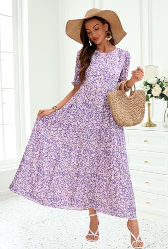 Image of Women's Maxi Dress Casual Loose Fit Tiered A-Line Flowy Summer Dress with Pockets