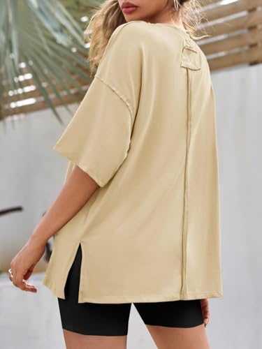 Image of Tankaneo Womens Oversized Tshirts Summer Casual Short Sleeve Crew Neck T Shirt Loose Fit Side Slit Tee Tops