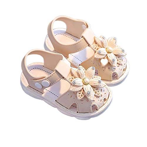 Girls Leather Soft Closed Toe Princess Flat Shoes Cute Breathable Summer Sandals with Flower Non-Slip Sandals