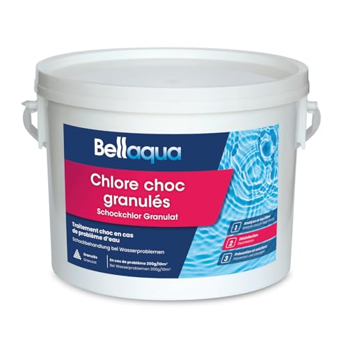 Bellaqua Chlore Choc Piscine 3kg – Traitement Choc Puissant – Granulés de Chlore Choc Rapide pour Piscine – Désinfection Immédiate Eau Trouble ou Verte