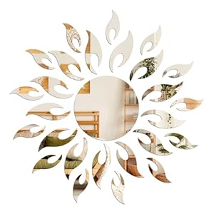 Zoyiancy Art Mirror Wall Decor 3D Wall Stickers DIY Self-Adhesive Acrylic Mirror Decals for Bedroom Living Room Bathroom (Sun Flower), Silver (large)