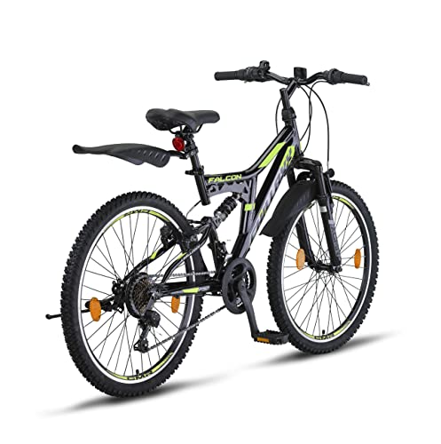 Miniatura 3 de Chillaxx Bike Falcon Premium Bicicleta De Montaña De 24 Y 26 Pulgadas Bicicleta Para Niños,Niñas,Mujeres Y Hombres Freno En V Circuito De 21 Velocidades Suspensión Completa 24 Pulgadas, Negro-Lima