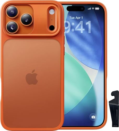 【米軍MIL新規格・指紋防止】CASEKOO iPhone 17 Pro Max 用 ケース 耐衝撃 滑り止め 指紋防止 米軍MIL規格 マット仕上げ ストラップホール付き スマホスタンド付き カバーセット アイフォン 17 プロマックス 用 6.9 インチ(オレンジ)