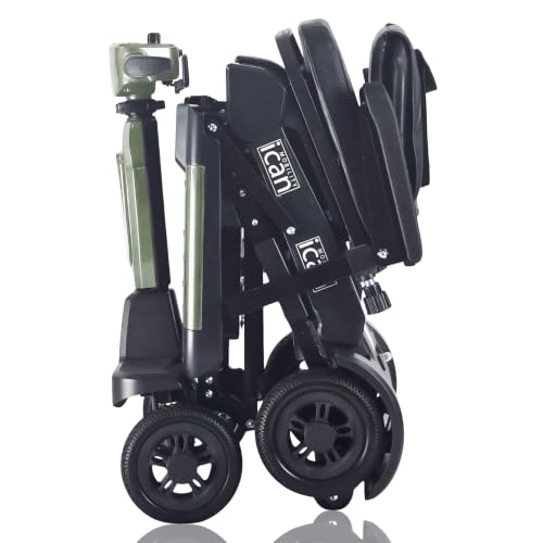 iCan EasyFold X-11 Folding Mobility Scooter, 21 kg with Battery, Manual Folding, LED Display, Long Range, Class 2, Green
