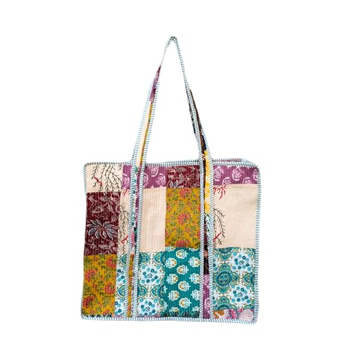 Bolsa de viaje hecha a mano, bolsa de algodón para ir de compras, comestibles y playa, cierre de cremallera, bolsa de hombro india hecha a mano, Diseño 25, Talla única Bolsa de viaje hecha a mano, bolsa de algodón para ir de compras, comestibles y playa, cierre de cremallera, bolsa de hombro india hecha a mano, Diseño 25, Talla única